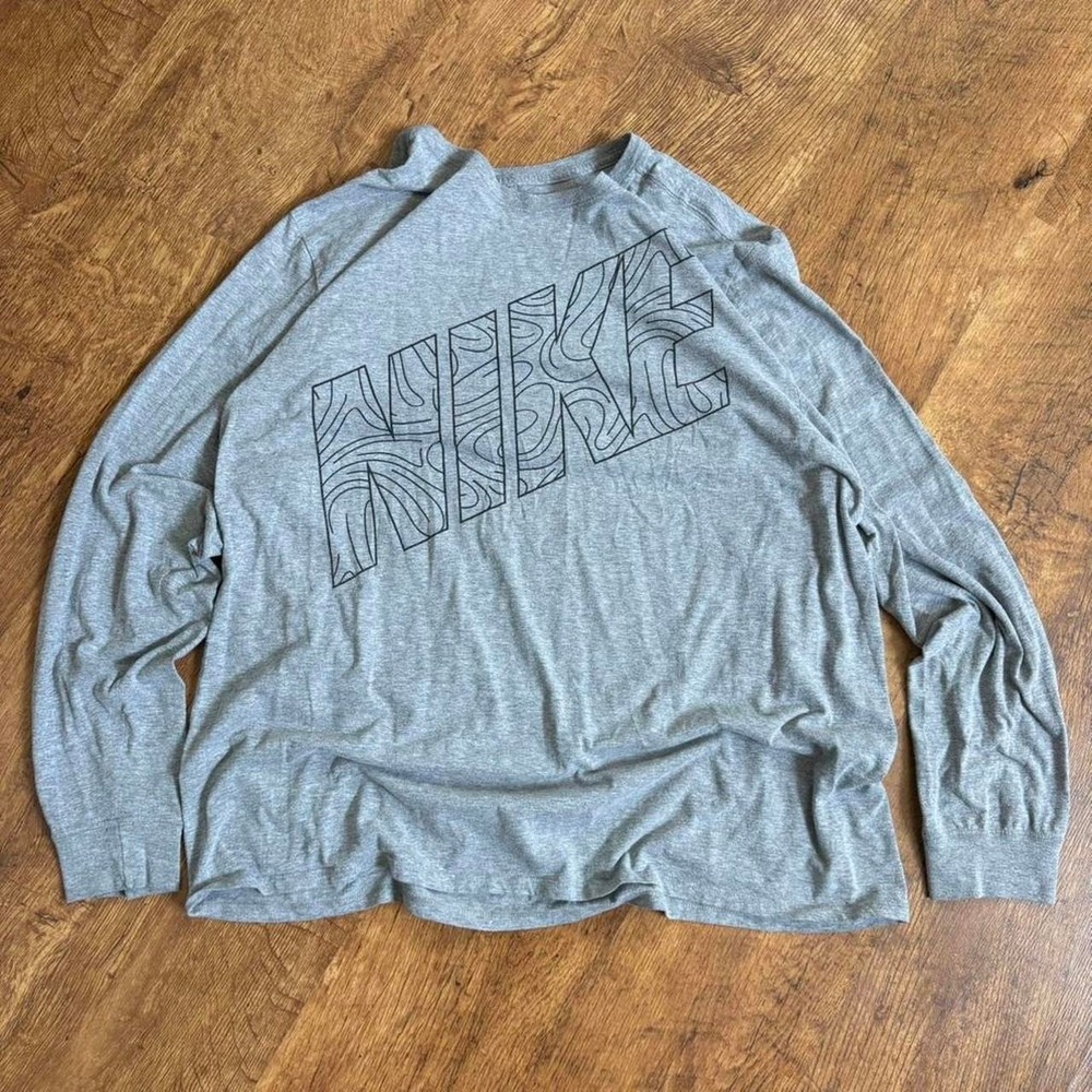 Nike Long Sleeve Graphic Tee Faded Grey Athletic Cut XXL Streetwear Shirt